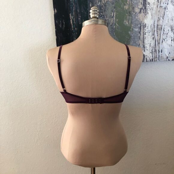 Victoria's Secret Bra 34C Dream Angels Lined Demi Lace Rhinestone Wine Underwire - Picture 2 of 9